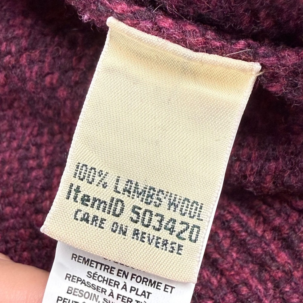 LL Bean Lambs Wool Knit Cardigan Sweater Zip Fair Isle Burgundy Size XL - Picture 5 of 9